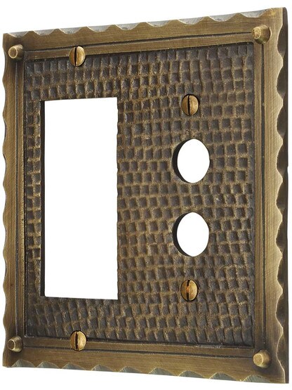 Bungalow Style Push Button / GFI Combination Switch Plate In Antique Brass.
